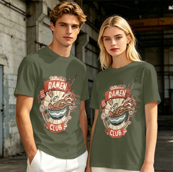 Olive Ramen Club Graphic T-Shirt with Noodle Bowl Art