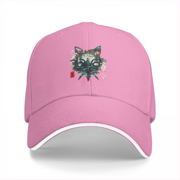 Black Baseball Cap With Japanese Style Cat Mask Art Print