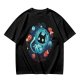 Olive t-shirt with space astronaut cat and goldfish graphic