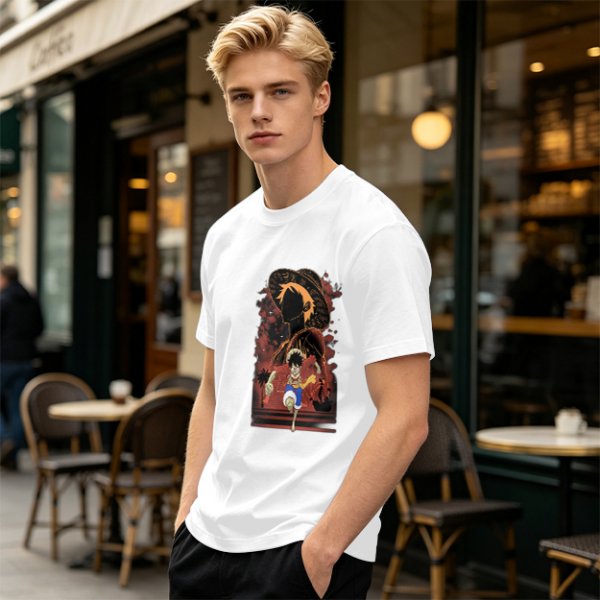 Olive Anime Graphic T-Shirt With Straw Hat Character Design