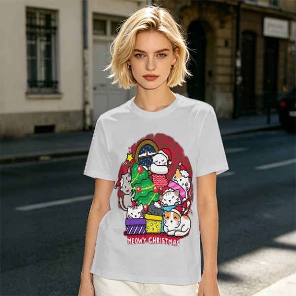 Meowy Christmas Cat Holiday Graphic T-Shirt
