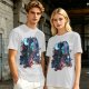 Olive T-shirt with fantasy warrior and moon graphic print