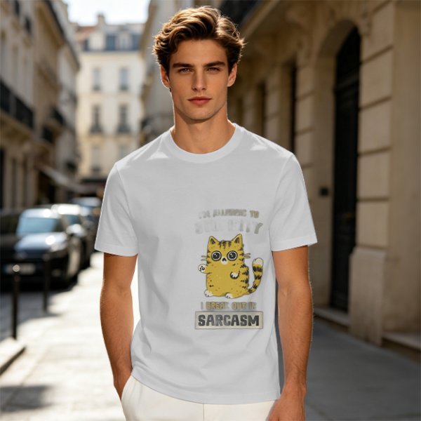 Olive Graphic T-Shirt With Sarcasm Cat Print