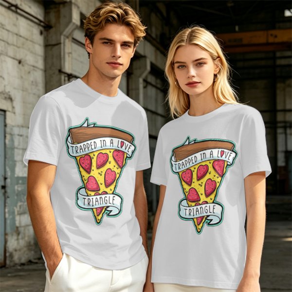 Olive T-Shirt With Pizza Slice 'Trapped In A Love Triangle' Print