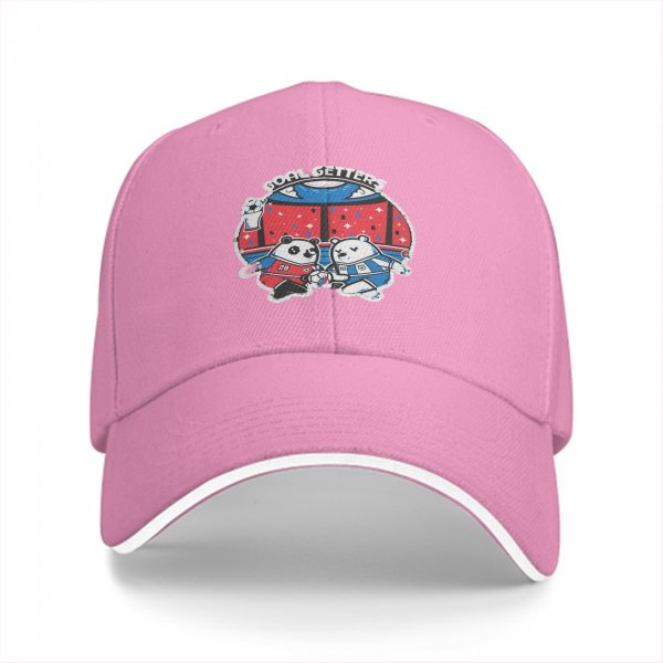Black baseball cap with soccer panda and bear 'Goal Getters' graphic