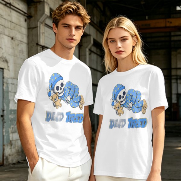 Olive T-Shirt with Sleeping Skeleton in Pajamas 'Dead Tired' Print
