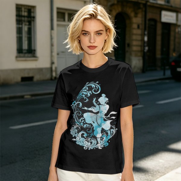 Olive T-shirt with Waterbender Character and Wave Art Print