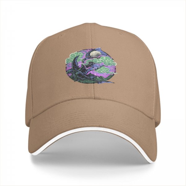 Black Baseball Cap With Fantasy Dragon Moon Cloud Night Artwork
