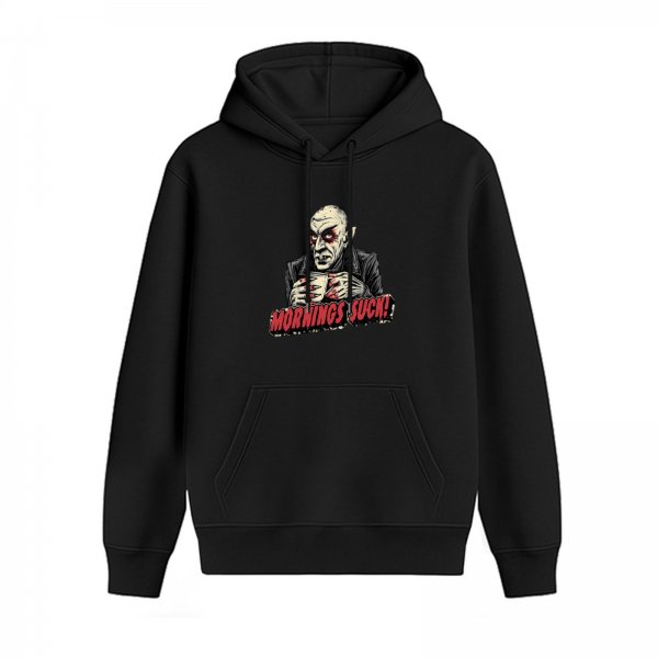Vampire Mornings Suck Graphic Black Hoodie