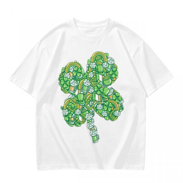 Olive Green T-Shirt With St. Patrick's Day Four-Leaf Clover Art