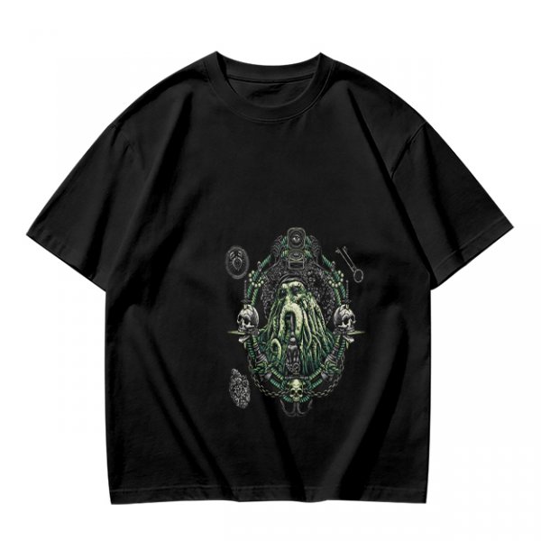 Olive Green T-Shirt with Octopus Skull Pirate Art Print