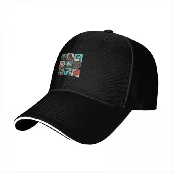 Black baseball cap with retro video game character grid print