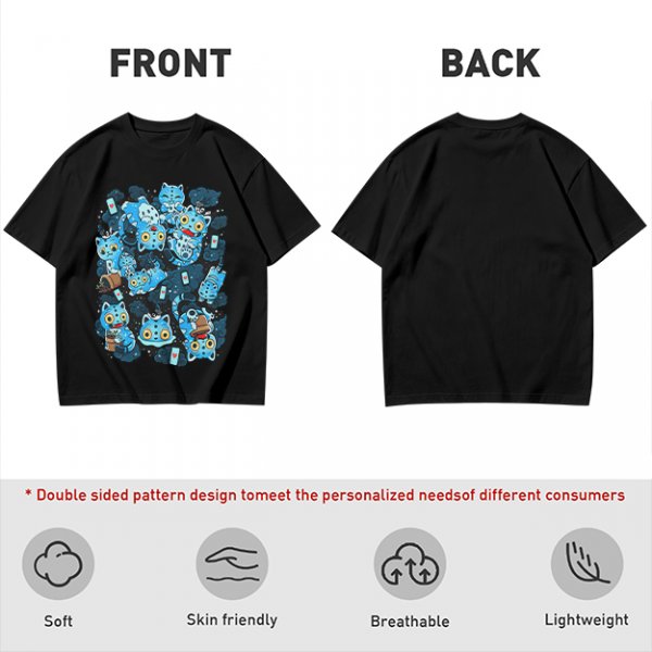Olive T-Shirt With Playful Blue Cat Character Print