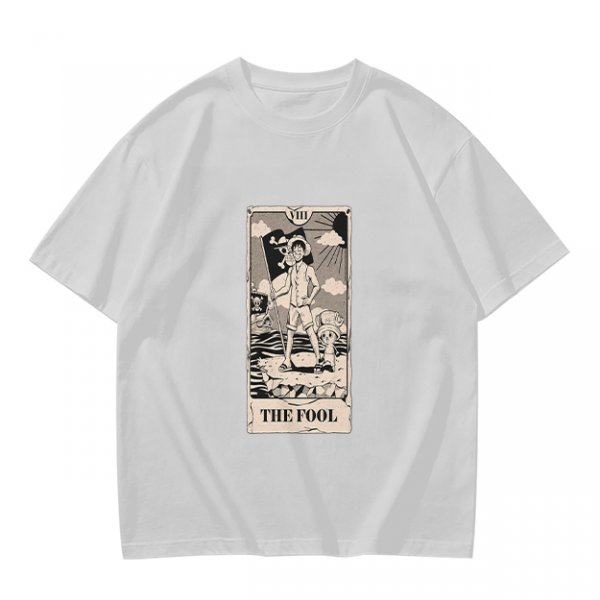 Olive T-Shirt with The Fool Tarot Card Anime Print