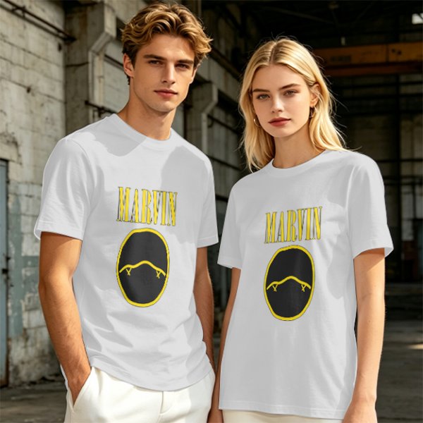 Olive T-Shirt with Marvin Text and Simple Face Graphic
