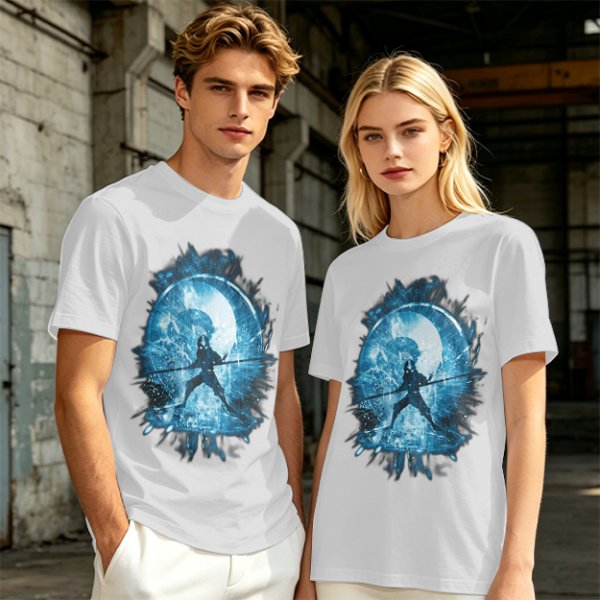 Olive T-Shirt With Blue Warrior Silhouette Graphic Print