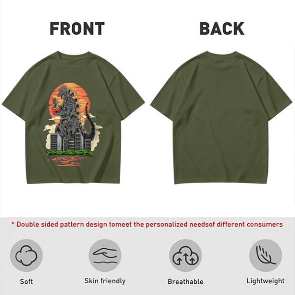 Godzilla Eating Ramen Sunset City Graphic T-Shirt
