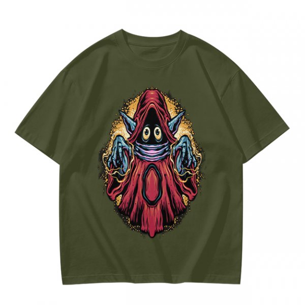 Orc-like magical creature graphic olive green t-shirt