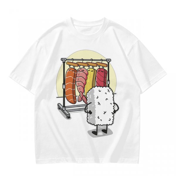 Olive T-Shirt With Funny Sushi Laundry Rack Graphic