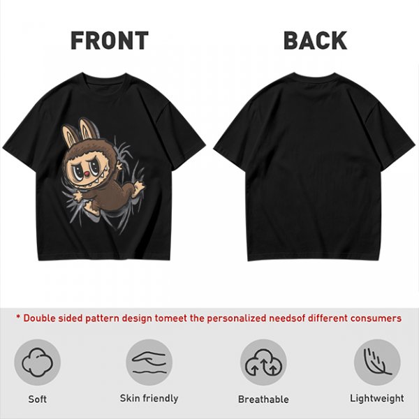 Olive Green T-Shirt With Playful Monster Bunny Graphic Print