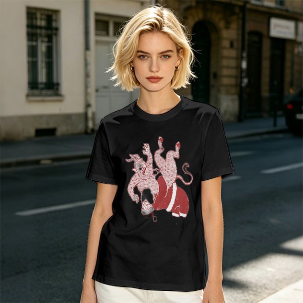 Olive T-Shirt With Krampus And Santa Graphic Print