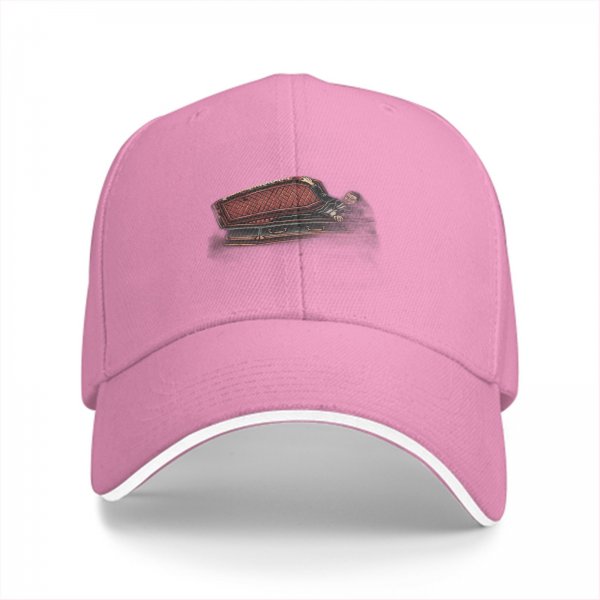 Black Baseball Cap With Coffin And Skeleton Graphic Print