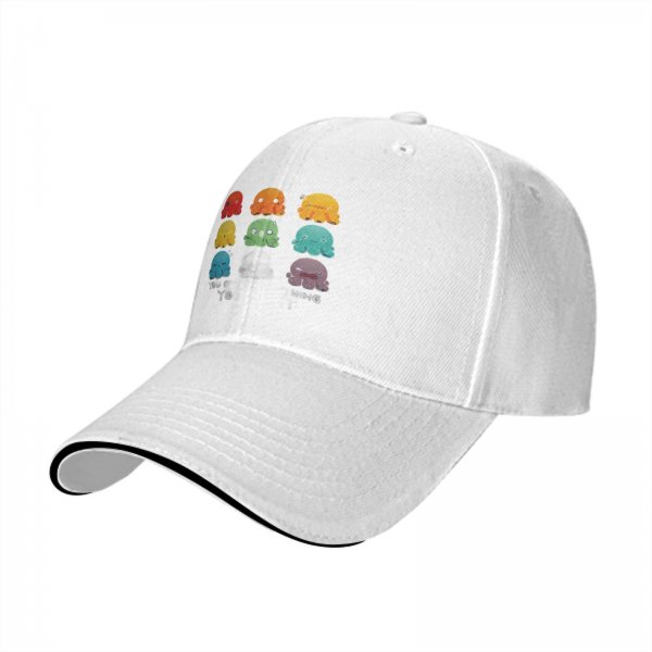 Black baseball cap with colorful emotional octopus graphic print