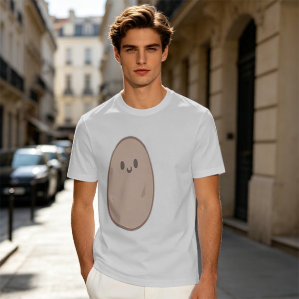 Olive Green T-Shirt With Cute Smiling Potato Graphic