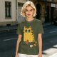 Olive T-Shirt With Cute Surprised Orange Tabby Cat Holding Meat Print