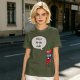 Olive green t-shirt with funny 'I'm a little chili' cartoon chili print