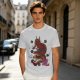 Olive T-shirt with Red Chinese Dragon and Cloud Graphic Print