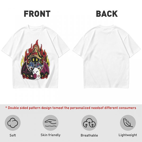 Olive T-shirt with Final Fantasy Vivi and Moogle Fire Artwork