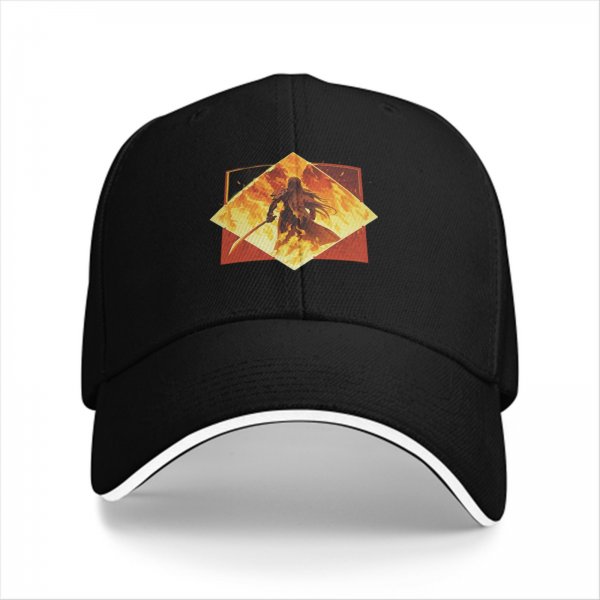 Black Baseball Cap With Fiery Warrior Silhouette Graphic