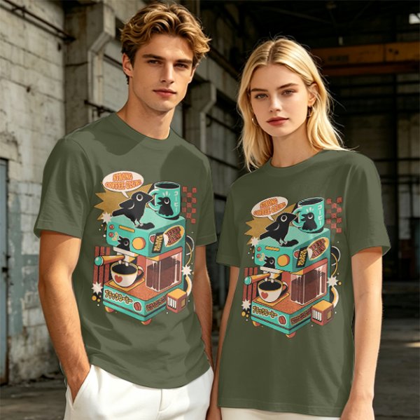 Strong Coffee Club Crow Espresso Machine T-Shirt Art