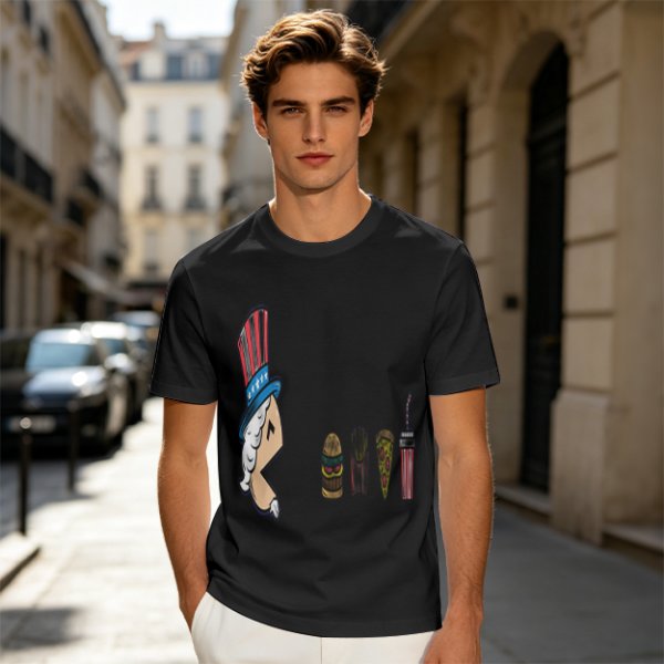 Olive T-Shirt With Uncle Sam Hat And Fast Food Graphic Print