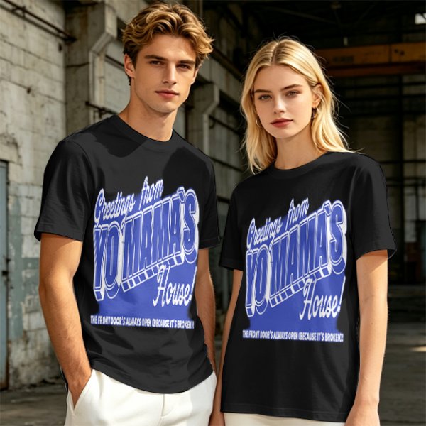 Olive t-shirt with funny yo mama's house greeting print