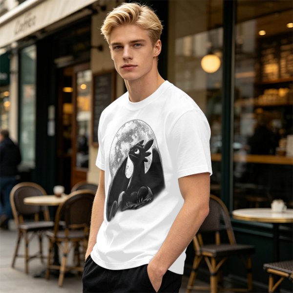 Olive T-Shirt Featuring Toothless Dragon Against Full Moon
