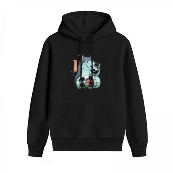 Black Hoodie With Spirited Away Dragon And Characters Graphic
