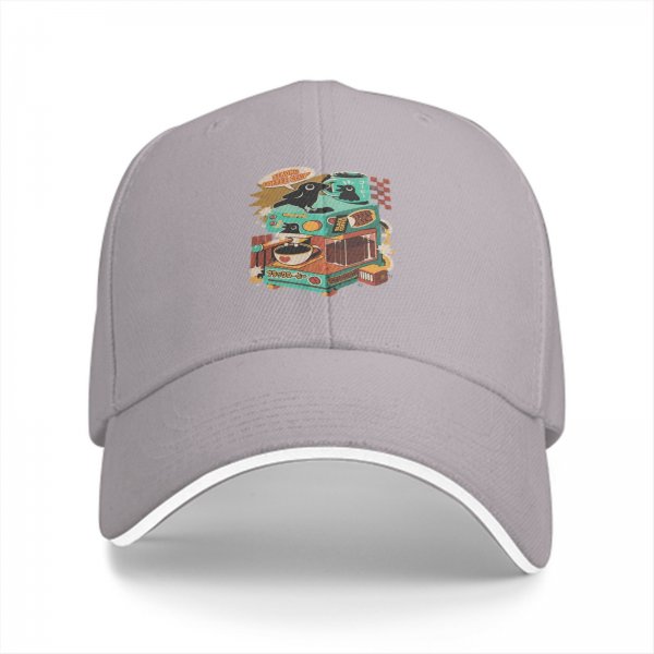 Black Baseball Cap With Retro Crow Coffee Machine Graphic