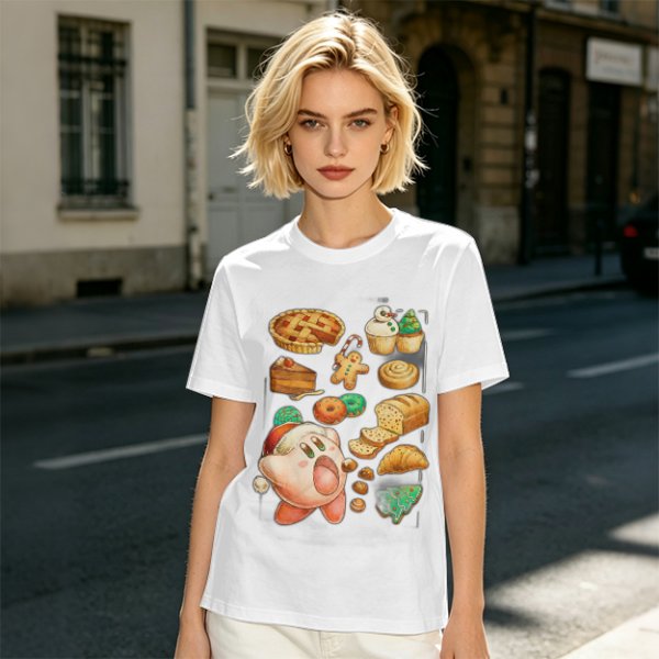 Kirby Christmas Pastry Graphic Tee For Holiday Food Lovers