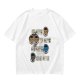 Olive green graphic tee with coffee cup illustrations and playful coffee text