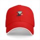 Black baseball cap with sad cartoon vampire holding blood bag print