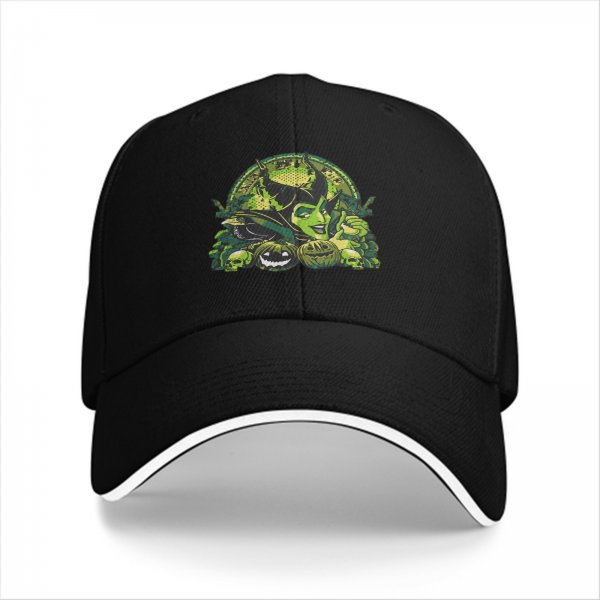 Black Baseball Cap with Maleficent Halloween Themed Print