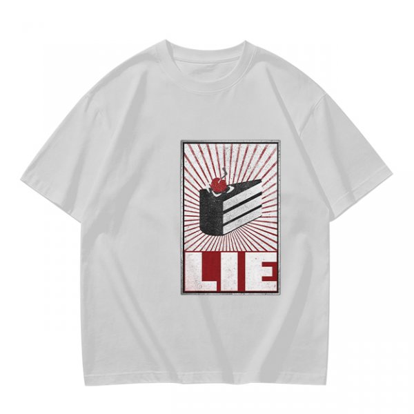 Olive Graphic T-Shirt With Cake Slice And 'LIE' Print