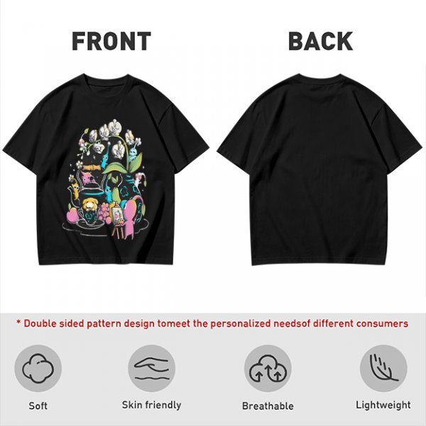 Olive T-Shirt With Whimsical Pikmin Themed Tea Party Art