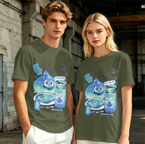 Olive green t-shirt with a slime jam graphic design