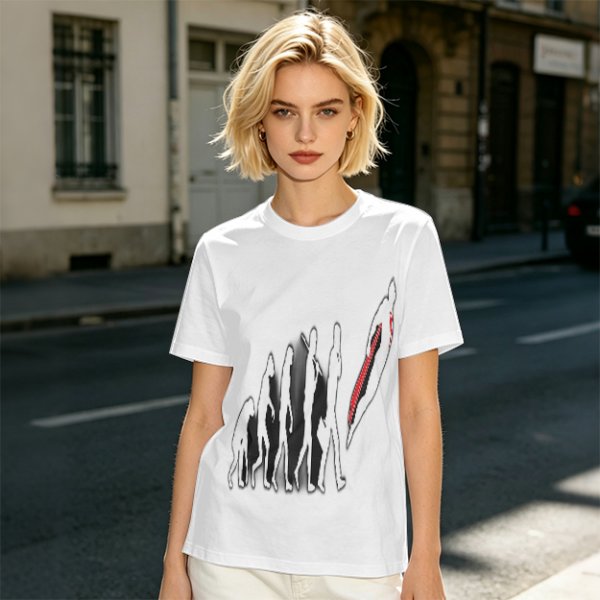 Olive T-Shirt With Evolutionary Human Silhouette Print