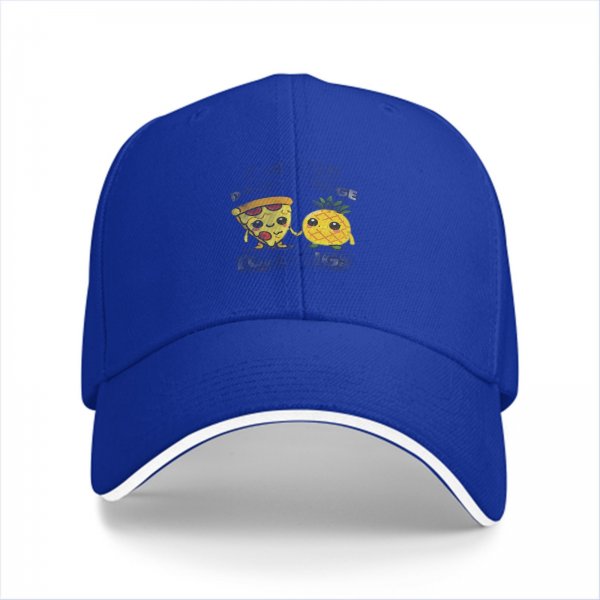 Black baseball cap with cute pizza and pineapple graphic design