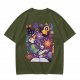 Olive T-Shirt With Cute Occult Monster And Spell Book Print