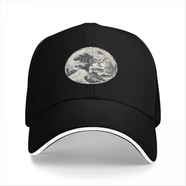 Black Baseball Cap with The Great Wave Off Kanagawa Print